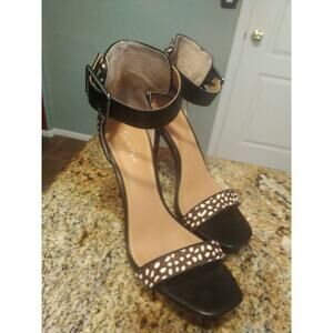 Calvin Klein Women's Pump Shoes Vable Dotted Calf Hair Open Toe Shoes Black 8.5M